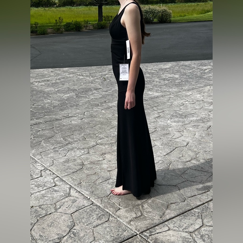CLEARANCE Women’s Sexy Black Floor Length Sweetheart Neckline Dress W Leg Slit - Picture 2 of 16